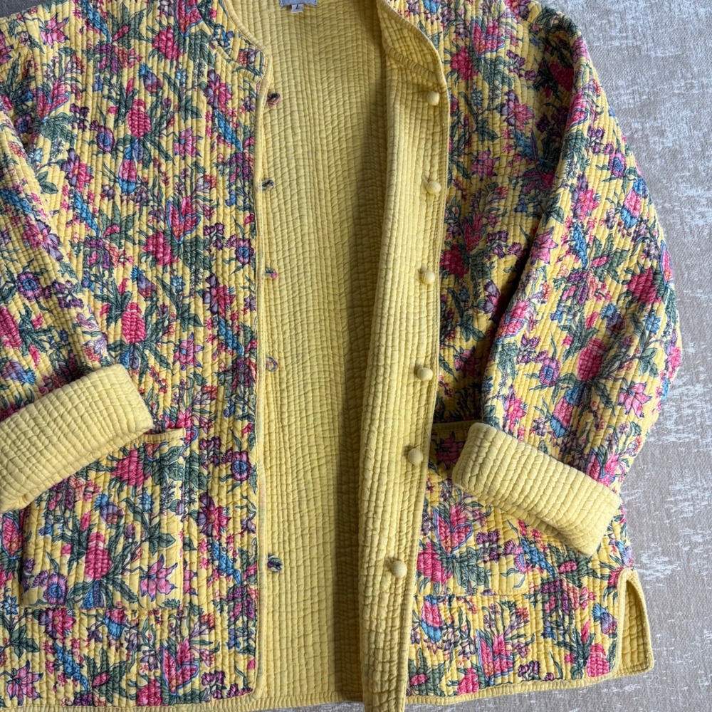 Quilted Floral Jacket Reversible Cottagecore Boho Retro Yellow Pink Jackpot L